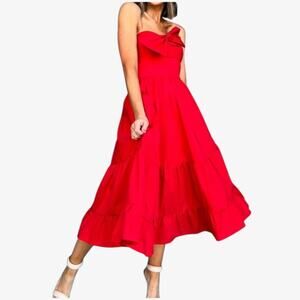 Fate Strapless Dress Large Midi Red Retro Cocktail Bow Party Valentine's Day 50s